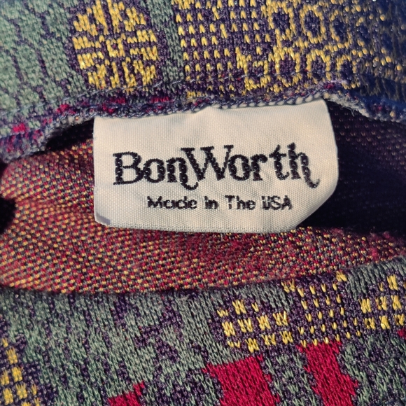 Size XL/1X/2X Vintage BonWorth Green Red Gold Christmas Sweater Tee - Picture 5 of 6